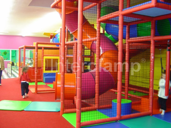 Interclamp tube clamp fittings used to construct a large, intricate soft play maze, showcasing the versatility and durability of the fittings.